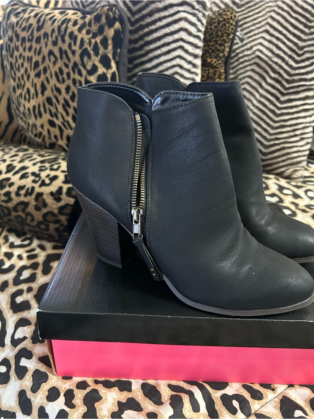 Classic Black Leather Ankle Booties with Side Zip